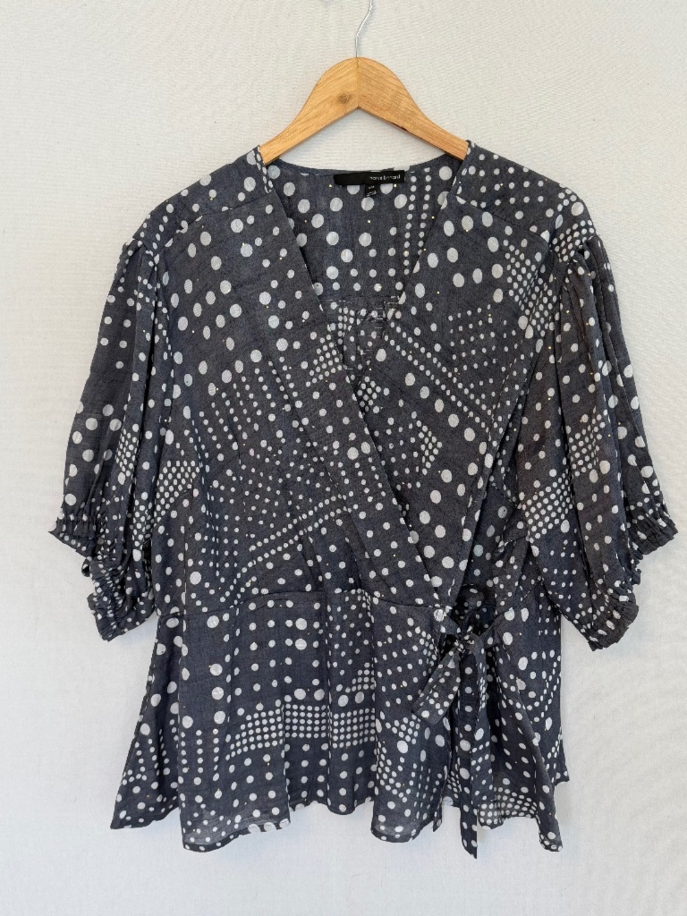 HARVE BERNARD Women’s XL Smoky Blue Faux Wrap Peplum Waist Blouse